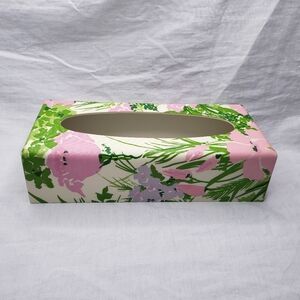 Vintage 70s Floral Pink Green White Tissue Box Cover